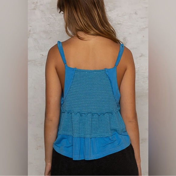 New POL Pacific Blue Lightweight V-Neck Babydoll Tank Top - Picture 2 of 6